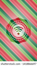 wifi signal icon inside christmas colors style badge.