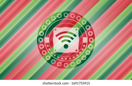 wifi signal icon inside christmas style badge.. 