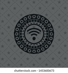 wifi signal icon inside dark emblem
