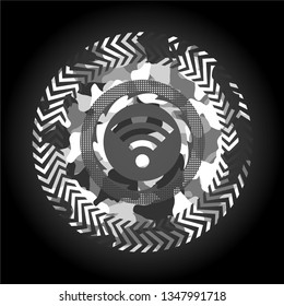 wifi signal icon inside grey camo emblem