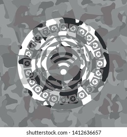 wifi signal icon inside grey camouflage texture