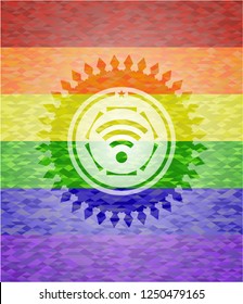 wifi signal icon inside lgbt colors emblem 