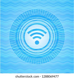 wifi signal icon inside light blue water style badge.