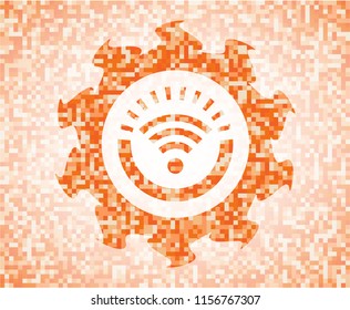wifi signal icon inside orange mosaic emblem
