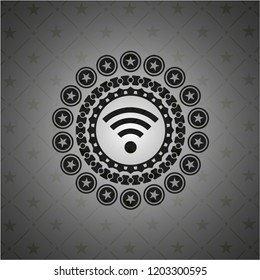 wifi signal icon inside realistic black emblem