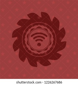 wifi signal icon inside realistic red emblem