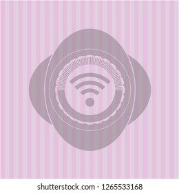 wifi signal icon inside realistic pink emblem