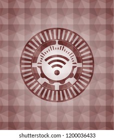 wifi signal icon inside red badge with geometric background. Seamless.