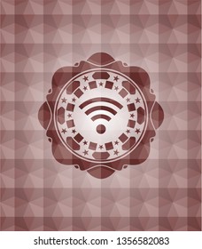 wifi signal icon inside red geometric badge. Seamless.