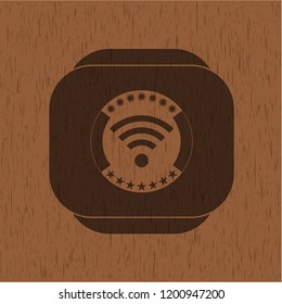 wifi signal icon inside retro wooden emblem