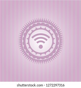 wifi signal icon inside retro style pink emblem