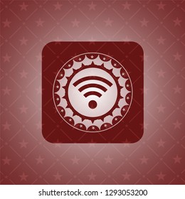 wifi signal icon inside retro red emblem