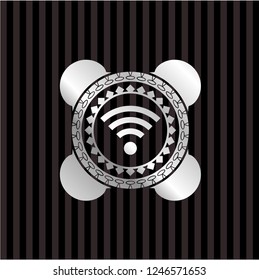 wifi signal icon inside silver badge or emblem