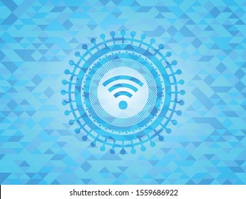 wifi signal icon inside sky blue mosaic emblem
