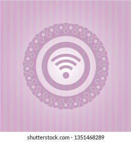 wifi signal icon inside vintage pink emblem