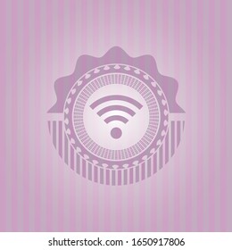 icono de señal WiFi dentro del emblema rosa vintage