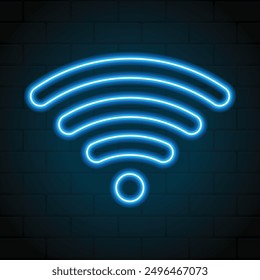 Wifi signal icon in neon style. Wifi signal icon. Web network connect logo sign. Retro sign with glowing neon. Vector illustration