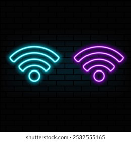Ícone de sinal de Wi-Fi em estilo neon. Ícone do sinal de Wi-Fi. Sinal de logotipo de conexão de rede da Web. Sinal retrô com néon brilhante. Ilustração vetorial.5