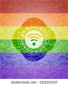 wifi signal icon on mosaic background with the colors of the LGBT flag