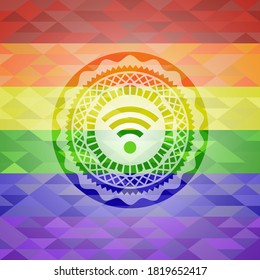 wifi signal icon on mosaic background with the colors of the LGBT flag. 