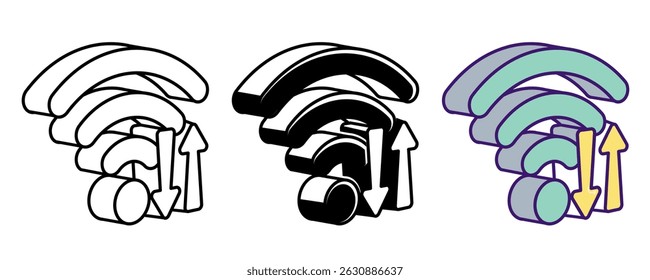 WiFi Signal icon represented by WiFi Signal symbol Line, Filled, Color style.