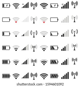 wifi signal icon set,  battery energy charge, mobile signal level icon  Vector Illustration