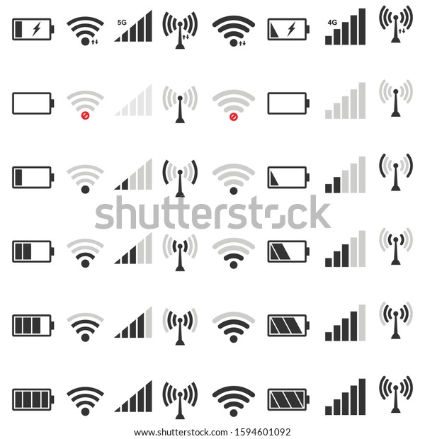 Wifi Signal Icon Set Battery Energy Stock Vector (Royalty Free ...
