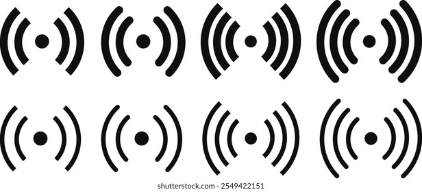 ícone de sinal wi-fi definido. ícone wi-fi assinar para acesso remoto à internet. Coleção de símbolos sem fio. Sinal de Internet. Ícones de sinal Wi-fi