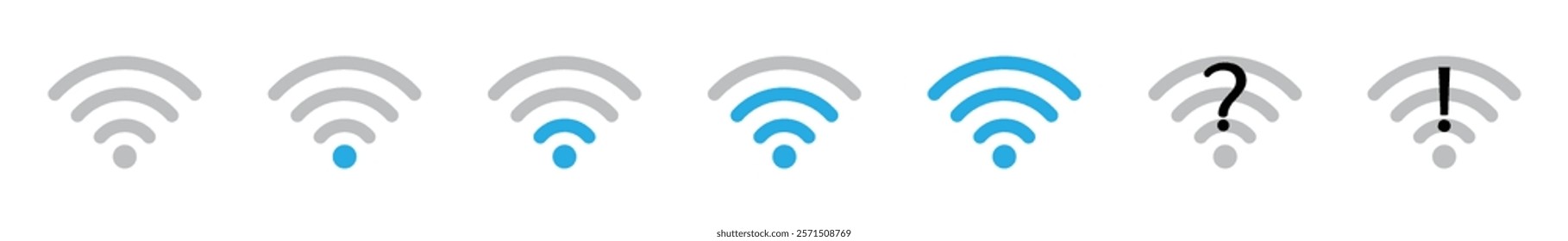 wifi signal icon set. wireless internet sign. wifi icon st for app, ui and website. mobile signal status icon. internet connection symbol. vector illustration on transparent background
