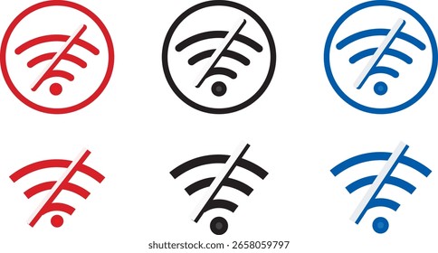 wi-fi signal icon set, Wireless icons, no wifi icons, network disconnection, wifi internet no access error, wireless internet Vector illustration. EPS 10.
