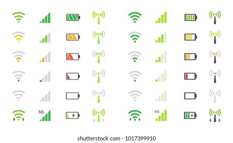 Wifi Signal Icons, Battery Energy Charge, Mobile Signal Level Icon