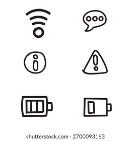 
    Sinal de Wi-Fi - Indica conectividade sem fio.
    Bolha de Chat - Representa recursos de mensagens ou comunicação.
    Ícone de informações - Significa detalhes ou orientação úteis.
    Triângulo de Aviso