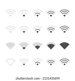WiFi signal indicator icon set. Suitable for design element of smartphone wifi bar, signal strength level, and internet connection symbol.