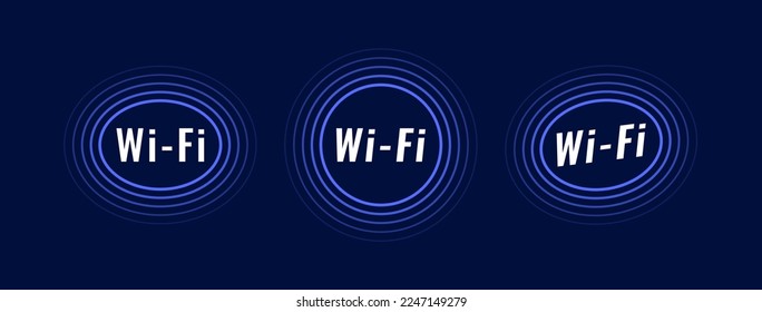 Wifi signal logo set. Free Wi-Fi access point for laptop, computer, phone. Vector illustration.