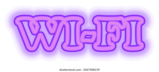 Wi-Fi signal, neon effect. Vector illustration. Neon purple letters on transparent background