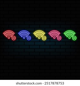 wifi signal neon icon. Social media network set elements. Simple icon for websites, web design, mobile app, info graphics... green, red, yellow, pink, blue, orange.