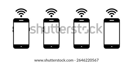 WIFI signal network with mobile phone icon set. Wireless connection sign symbol