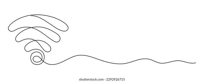 WI-FI signal one line art,hand drawn internet hotspot,access point continuous contour.Free zone wireless online concept,template outline. Technology device with antenna.Editable stroke.Isolated.Vector