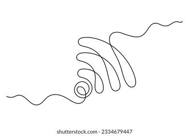 WI-FI signal one line art,hand drawn internet hotspot,access point continuous contour.Free zone wireless online concept,template outline. Technology device with antenna.Editable stroke.Isolated.Vector