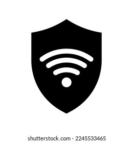 WI-FI signal security icon. Shield icon with signal symbol. Black wifi icon. Vector illustration.