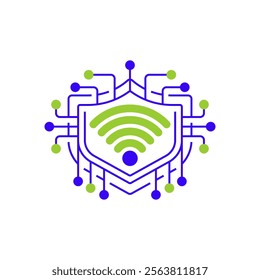 WiFi Signal with Shield Two Tone Color Icon. linear style sign for mobile concept and web design. Outline vector icon.