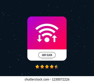 Wifi signal sign. Wi-fi upload, download symbol. Wireless Network icon. Internet zone. Web or internet icon design. Rating stars. Just click button. Vector