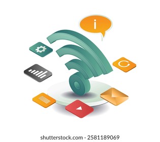 Wifi signal with social media application concept illustration