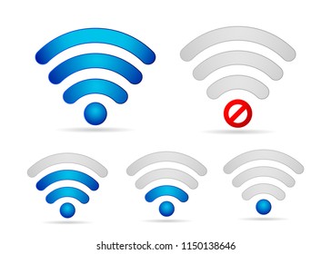 Wifi signal  strength  icon set . Strong week connection and offline vector