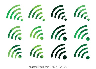 WiFi Signal Strength Icons set in Gradient Green and Dark Green Variations.
