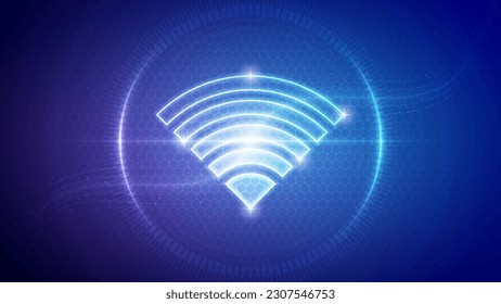 Wi-Fi Signal Symbol Electromagnetic Frequency Band Communication Technology Futuristic Hologram Neon Glow Translucent Backdrop Background Illustration