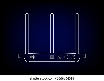 Wi-fi signal symbol isolated on blue background, wireless ethernet modem router. Computer technology internet