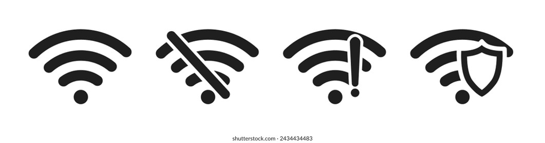 Wi-fi signal symbol. Wireless and wifi icon. Bar of satellites for mobile, radio, computer. Hotspot. Set of sign for connect of network.