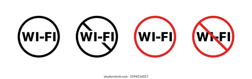 Wi-fi signal symbols: connection and disconnection icons in black and red. Vector icon