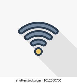 Wi-fi signal thin line flat color icon. Linear vector illustration. Pictogram isolated on white background. Colorful long shadow design.
